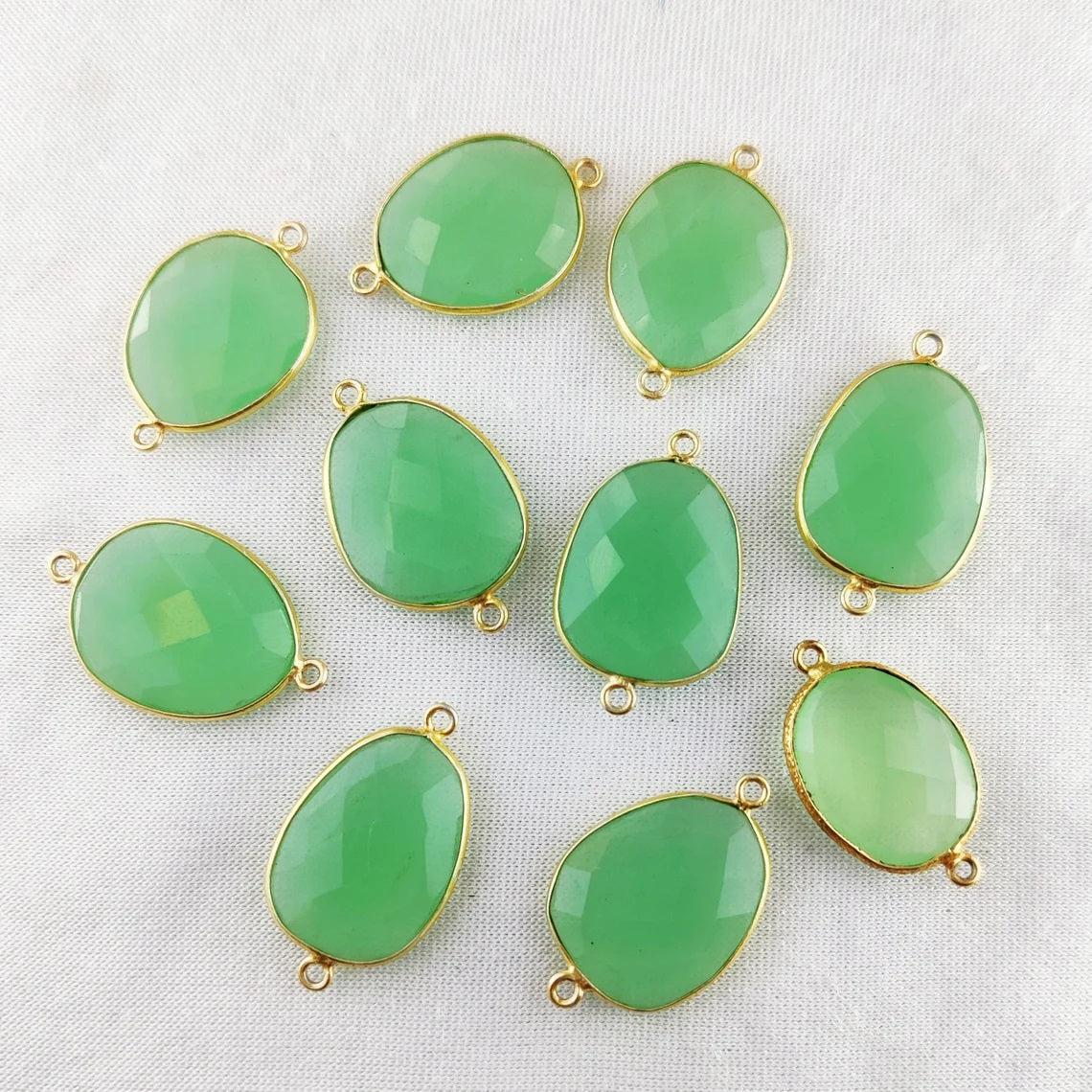 12–15mm Free Form Green Chalcedony Bezel Connector, Gold Plated Link for DIY Necklaces, Bracelets & Earrings- Selling Per Piece
