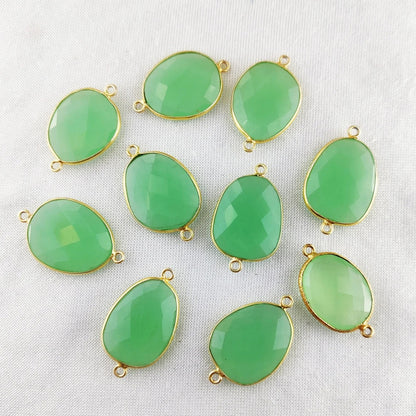 12–15mm Free Form Green Chalcedony Bezel Connector, Gold Plated Link for DIY Necklaces, Bracelets & Earrings- Selling Per Piece