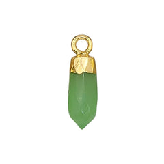 Green Chalcedony Point Pendant with Electroplated Gold or Silver Cap Natural Crystal Spike Charm for Necklace Making Supply