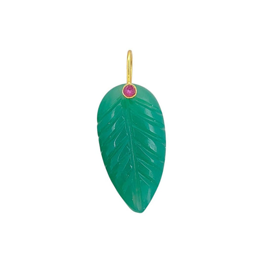 Green Chrysoprase Leaf Carved Pendant Gold Plated 925 Silver Gemstone Necklace Charm for Women