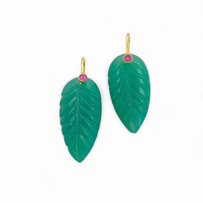 Green Chrysoprase Leaf Carved Pendant Gold Plated 925 Silver Gemstone Necklace Charm for Women