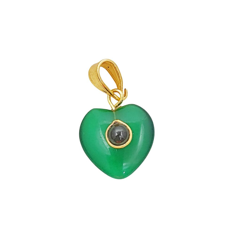 Green Monalisa Double Heart Pendant Charm Smooth Polished Gemstone with Durable Gold Plated Bail, Perfect for DIY Necklace and Bracelet Jewelry– Selling Per Piece
