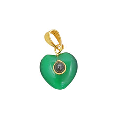 Green Monalisa Double Heart Pendant Charm Smooth Polished Gemstone with Durable Gold Plated Bail, Perfect for DIY Necklace and Bracelet Jewelry– Selling Per Piece