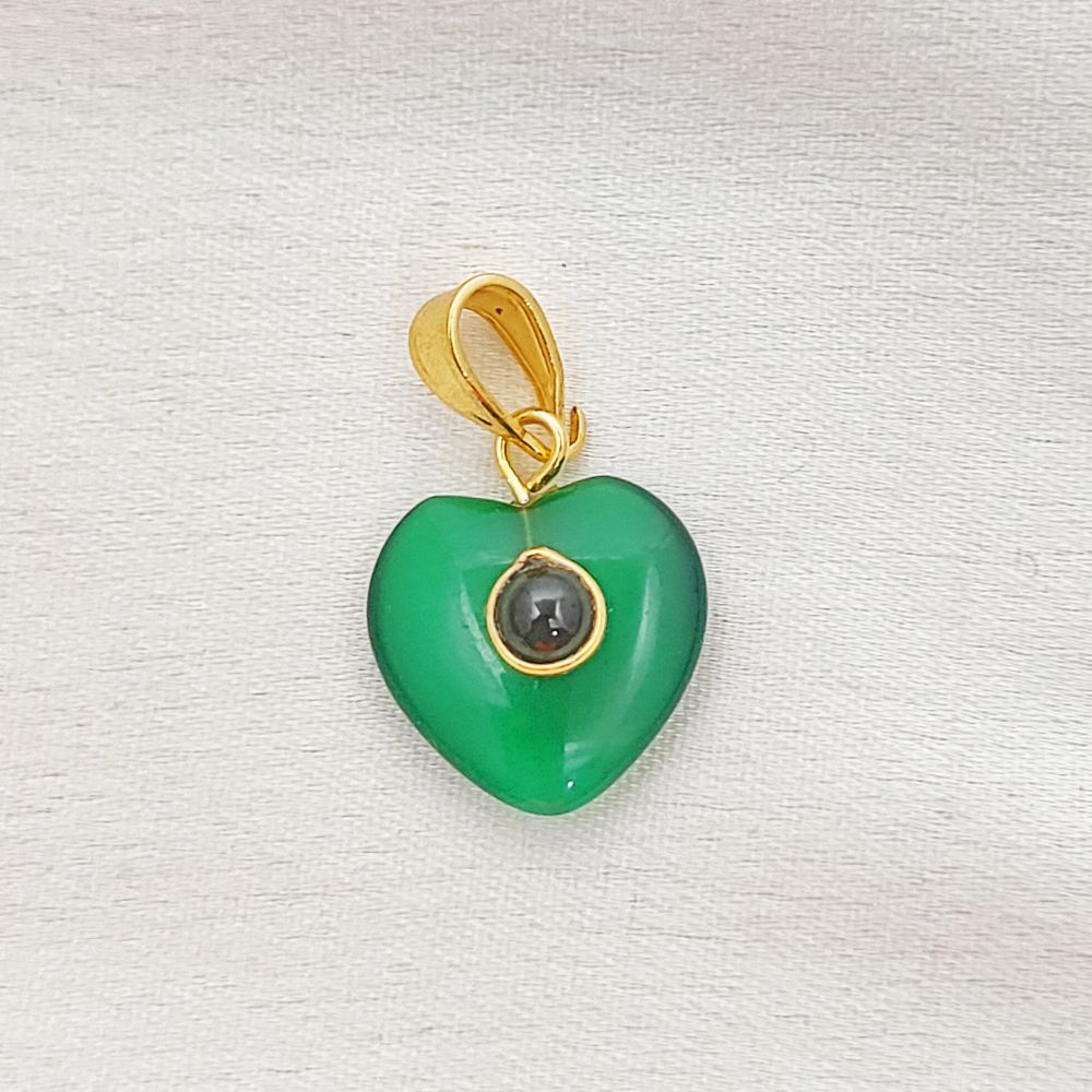 Green Monalisa Double Heart Pendant Charm Smooth Polished Gemstone with Durable Gold Plated Bail, Perfect for DIY Necklace and Bracelet Jewelry– Selling Per Piece