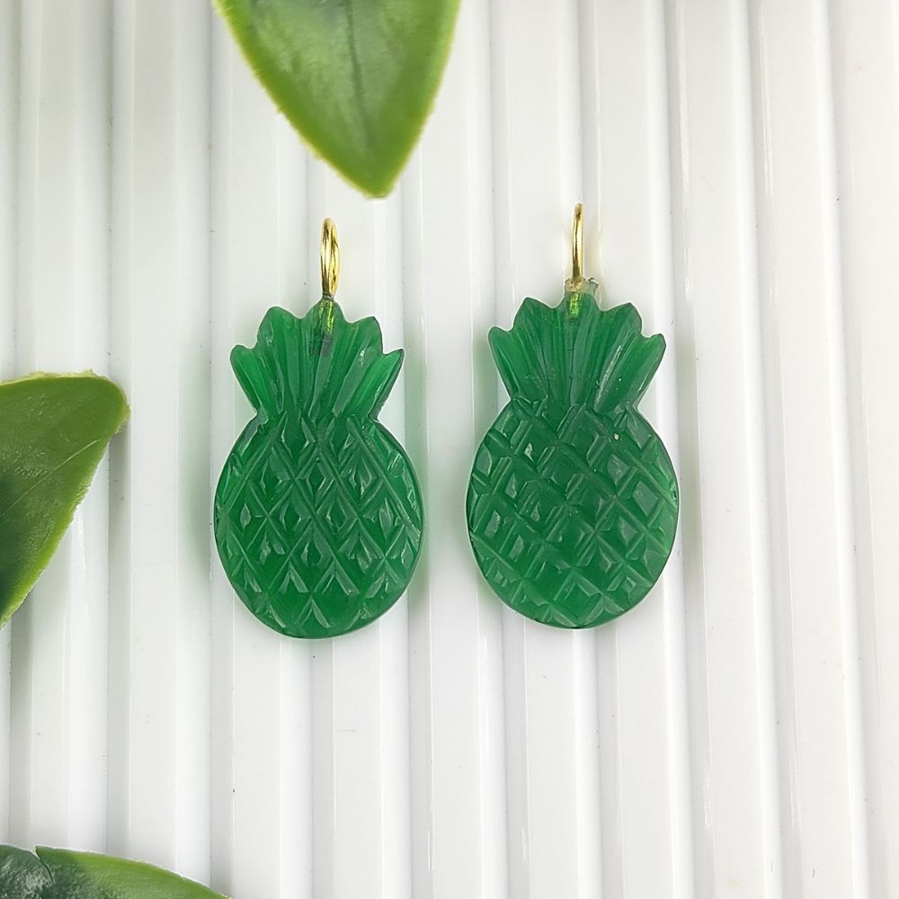 Green Onyx Gemstone Pineapple Pendant Gold Plated 925 Silver Tropical Fruit Charm for Necklaces & Bracelets- Selling Per Piece