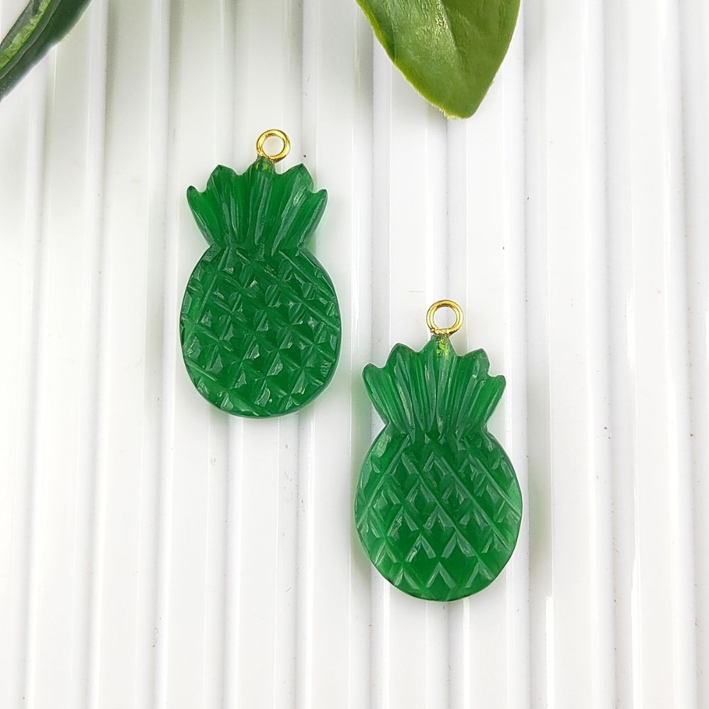 Green Onyx Gemstone Pineapple Pendant Gold Plated 925 Silver Tropical Fruit Charm for Necklaces & Bracelets- Selling Per Piece