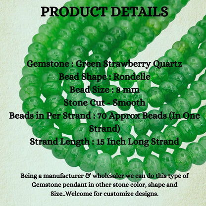 Green Strawberry Quartz 8mm Rondelle Beads Smooth Gemstone Strand for Jewelry Making