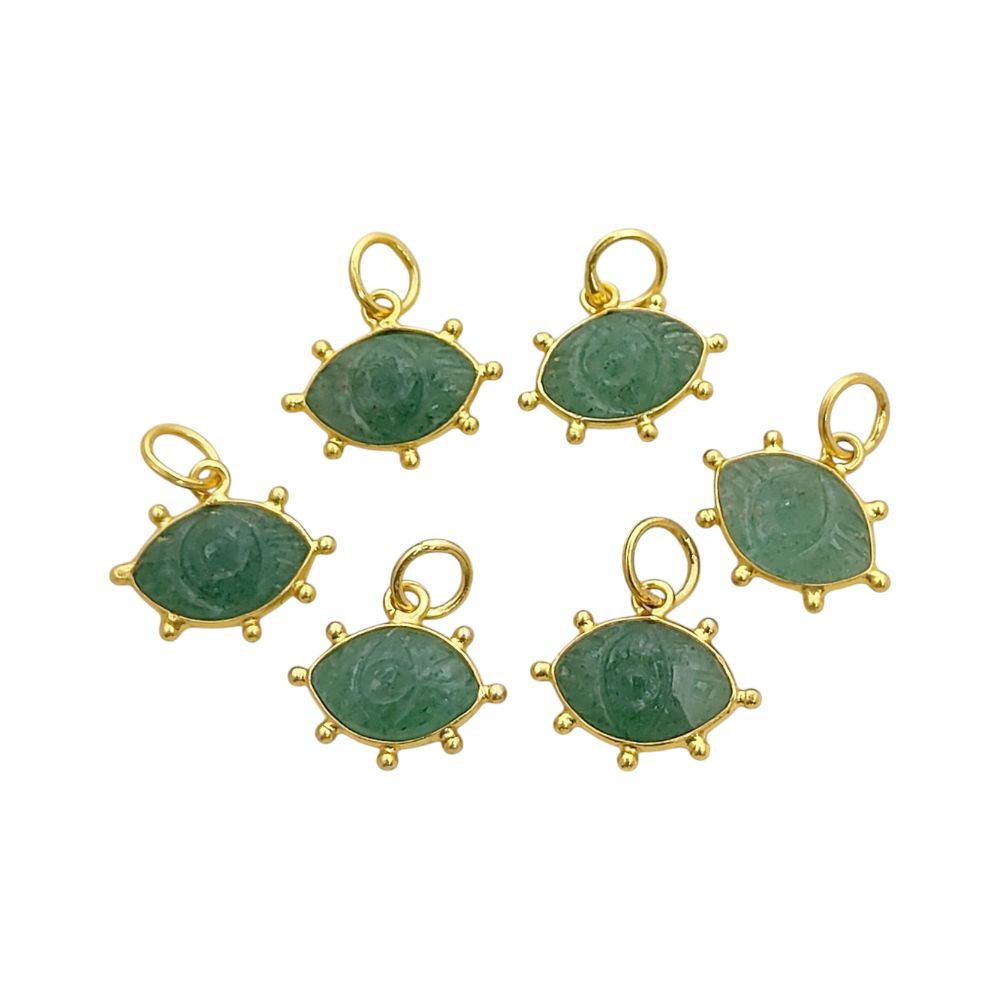 Green Strawberry Quartz Evil Eye Pendant Gold Plated 925 Sterling Silver Hand-Carved Marquise Gemstone Jewelry Charm- Selling Per Piece