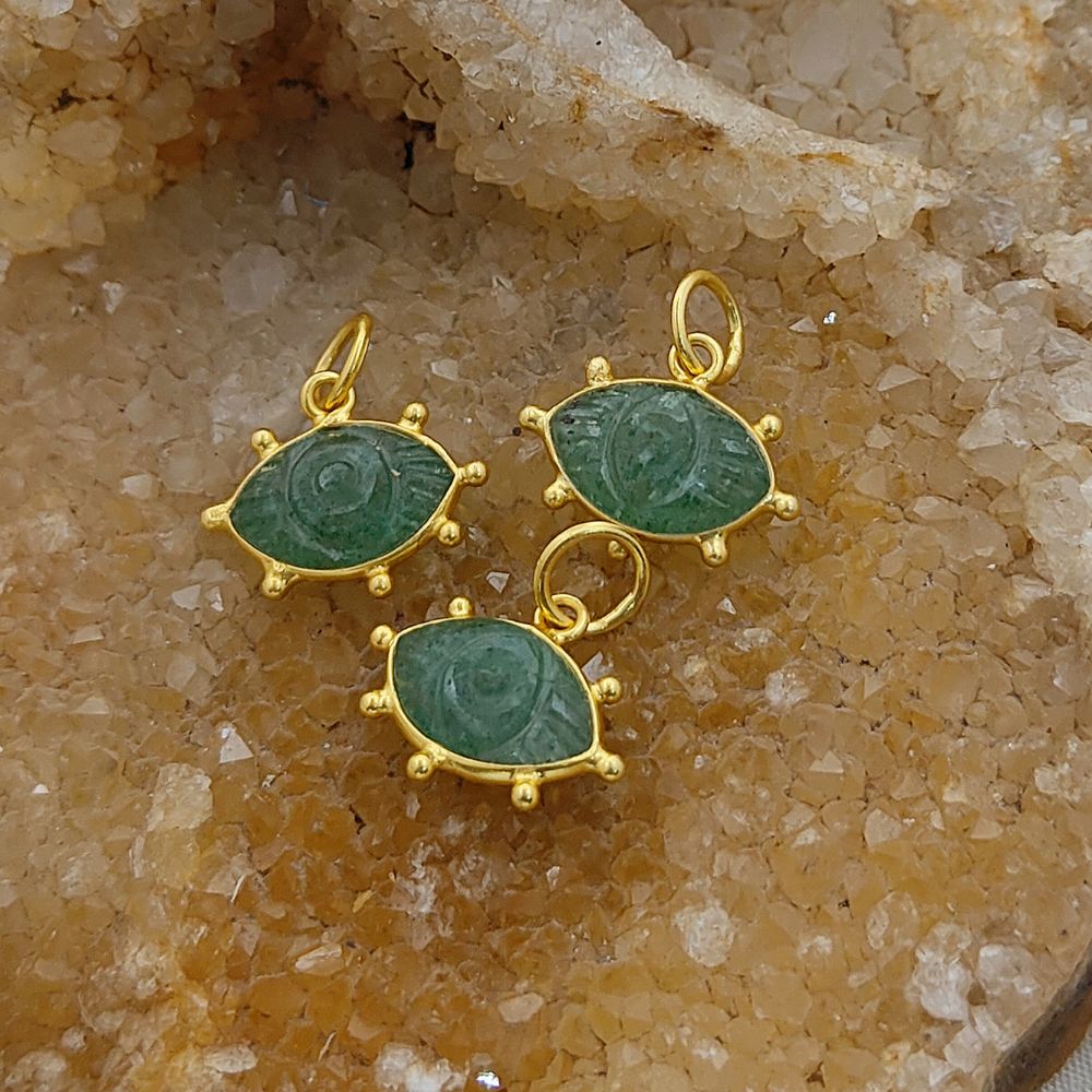 Green Strawberry Quartz Evil Eye Pendant Gold Plated 925 Sterling Silver Hand-Carved Marquise Gemstone Jewelry Charm- Selling Per Piece