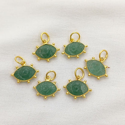 Green Strawberry Quartz Evil Eye Pendant Gold Plated 925 Sterling Silver Hand-Carved Marquise Gemstone Jewelry Charm- Selling Per Piece