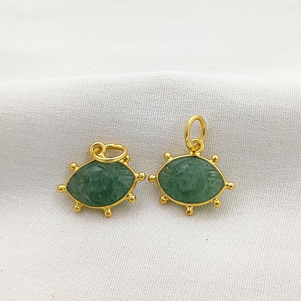 Green Strawberry Quartz Evil Eye Pendant Gold Plated 925 Sterling Silver Hand-Carved Marquise Gemstone Jewelry Charm- Selling Per Piece