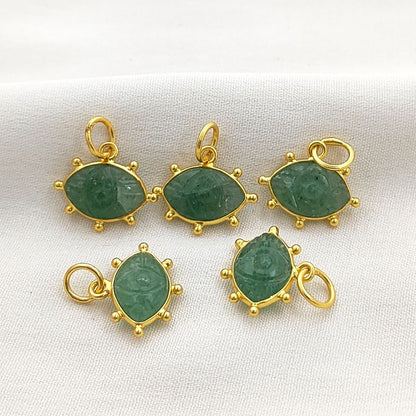 Green Strawberry Quartz Evil Eye Pendant Gold Plated 925 Sterling Silver Hand-Carved Marquise Gemstone Jewelry Charm- Selling Per Piece