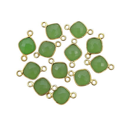 Gold Plated 8mm Cushion Cut Multi-Color Gemstone Connector Link Dual Loop Faceted Stone Charm for Handmade Jewelry- Selling Per Piece