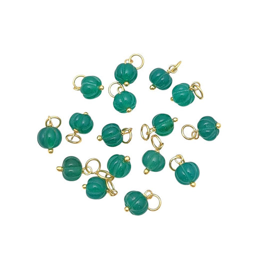 Green Onyx Gemstone Pumpkin Pendant Handcrafted Bead Charm for DIY Jewelry Making- Selling Per Piece