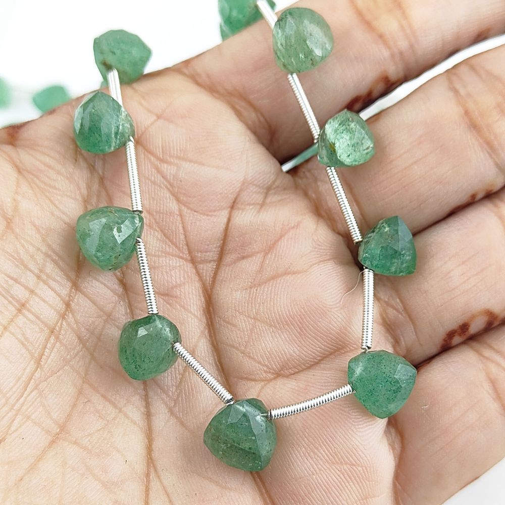Green Strawberry Faceted Beads High-Quality Trillion Cut Stones