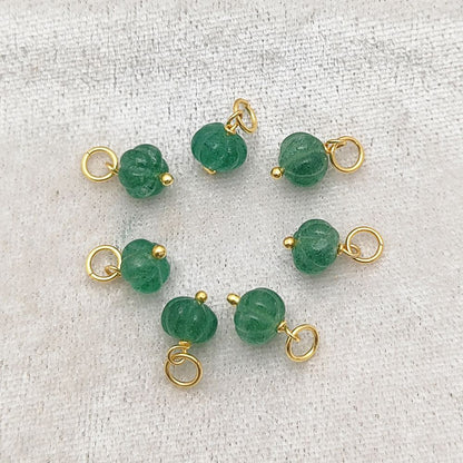 Green Strawberry Quartz Melon Bead Pumpkin Carved Gemstone Pendant for DIY Crafts- Selling Per Piece