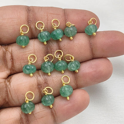 Green Strawberry Quartz Melon Bead Pumpkin Carved Gemstone Pendant for DIY Crafts- Selling Per Piece