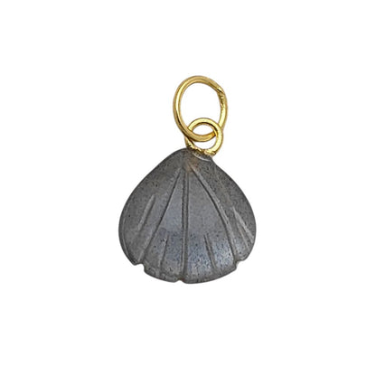 Gold Plated Sterling Silver Grey Moonstone Seashell Pendant Natural Gemstone Jewelry