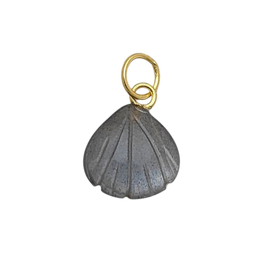 Gold Plated Sterling Silver Grey Moonstone Seashell Pendant Natural Gemstone Jewelry