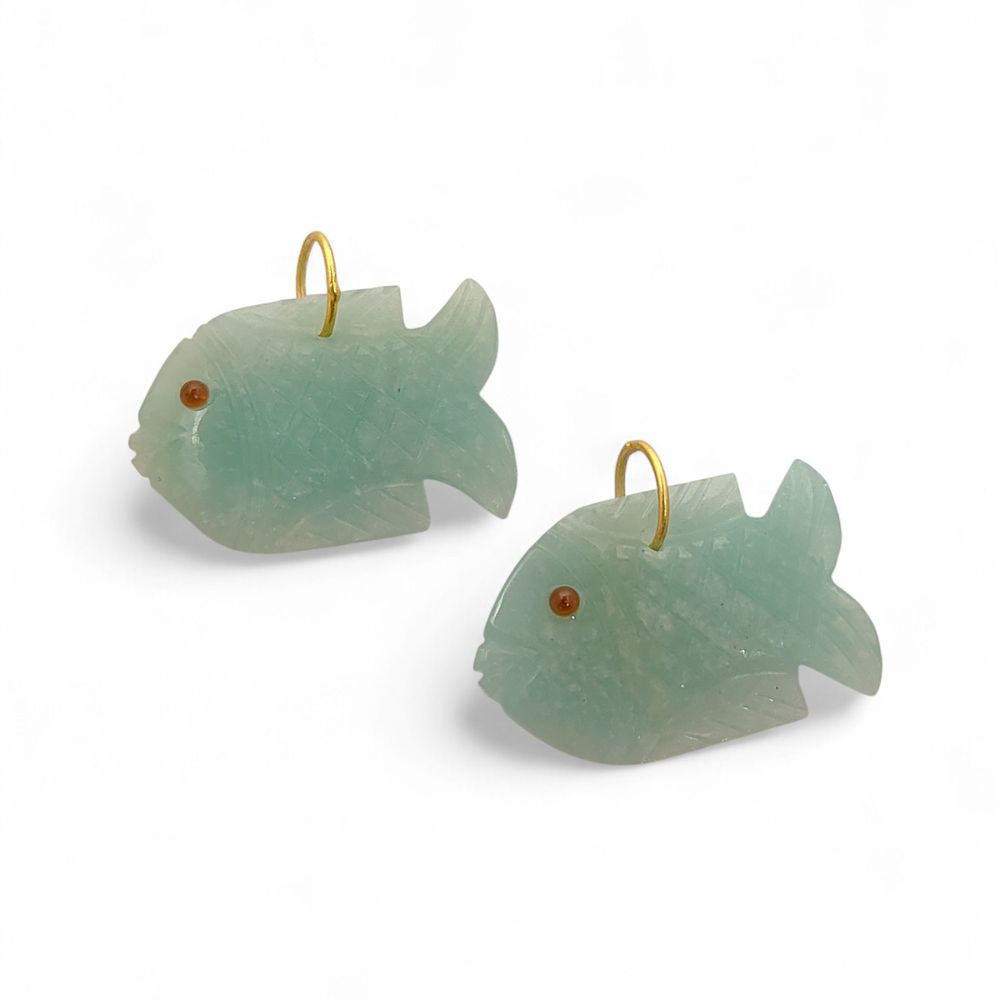 Hand-Carved Amazonite Floating Fish Pendant Gold Plated 925 Silver Gemstone Charm for Unique Jewelry Designs- Selling Per Piece