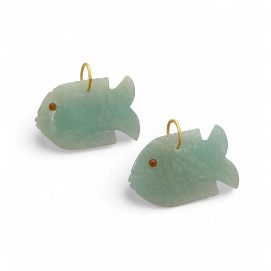 Hand-Carved Amazonite Floating Fish Pendant Gold Plated 925 Silver Gemstone Charm for Unique Jewelry Designs- Selling Per Piece