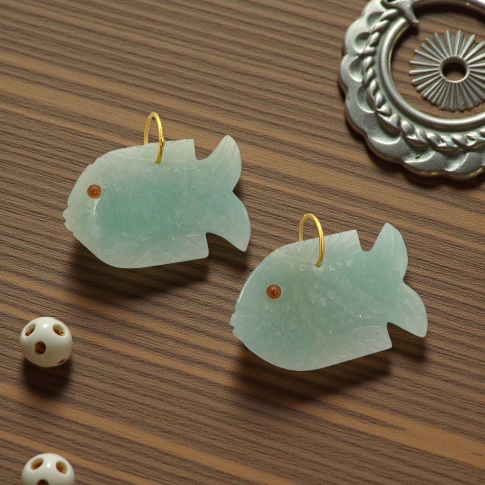Hand-Carved Amazonite Floating Fish Pendant Gold Plated 925 Silver Gemstone Charm for Unique Jewelry Designs- Selling Per Piece