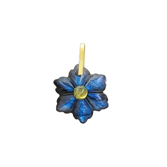 Hand-Carved Blue Labradorite Flower Pendant in 925 Sterling Silver Double Stone Healing Crystal Charm for Jewelry Making- Selling Per Piece