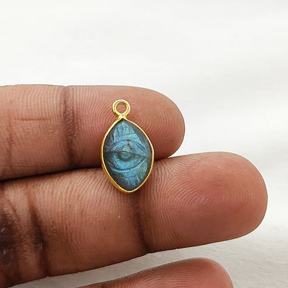 Hand-Carved Labradorite Evil Eye Pendant for Necklace in Gold Plated Sterling Silver Spiritual Gemstone Jewelry- Selling Per Piece