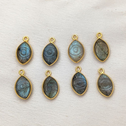 Hand-Carved Labradorite Evil Eye Pendant for Necklace in Gold Plated Sterling Silver Spiritual Gemstone Jewelry- Selling Per Piece