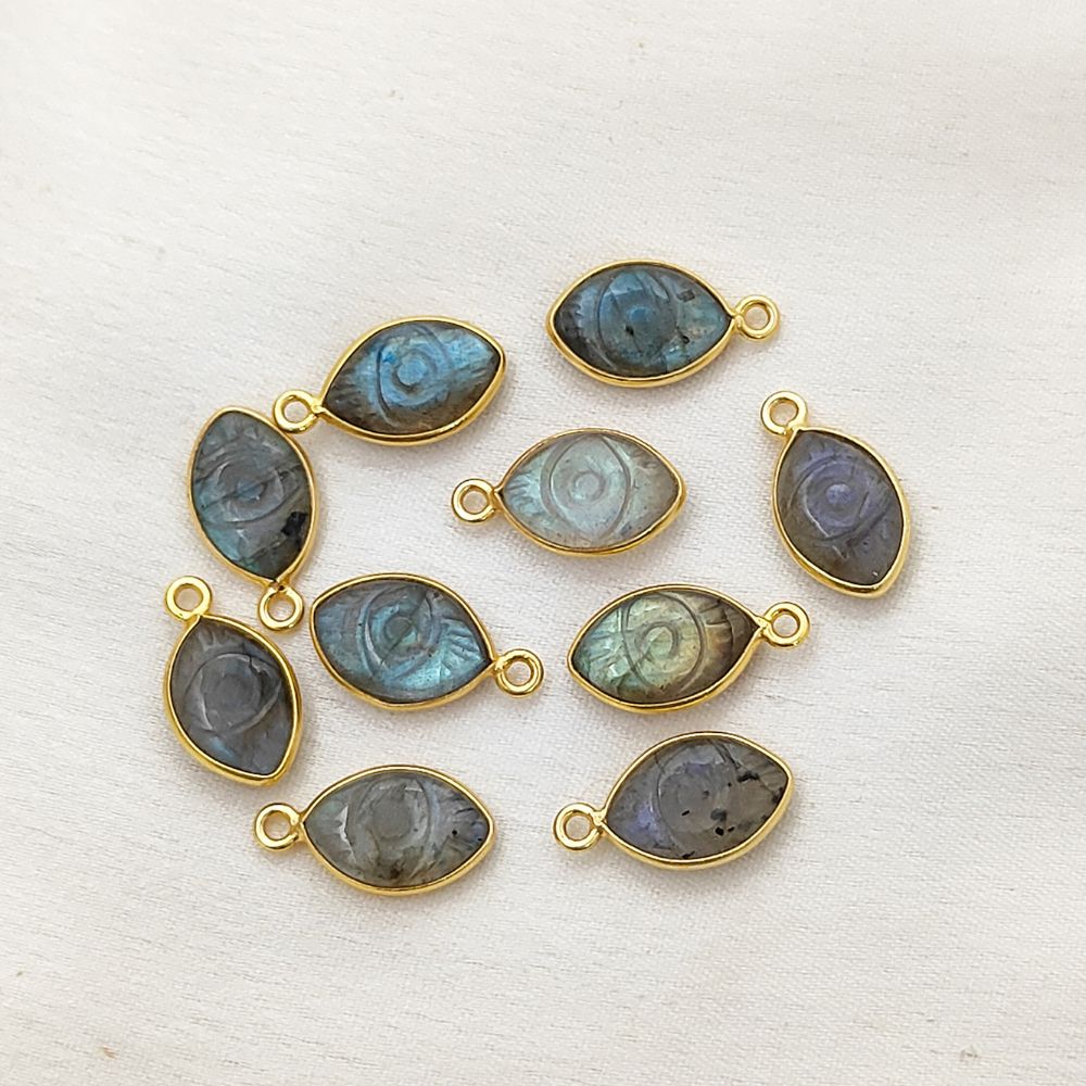 Hand-Carved Labradorite Evil Eye Pendant for Necklace in Gold Plated Sterling Silver Spiritual Gemstone Jewelry- Selling Per Piece