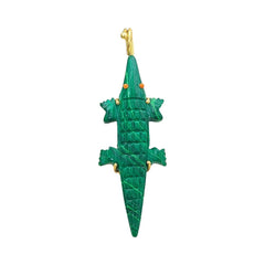 Hand-Carved Malachite Crocodile Pendant for Necklace Gold Plated Alligator Charm Tribal Boho Unisex Jewelry – Selling Per Piece