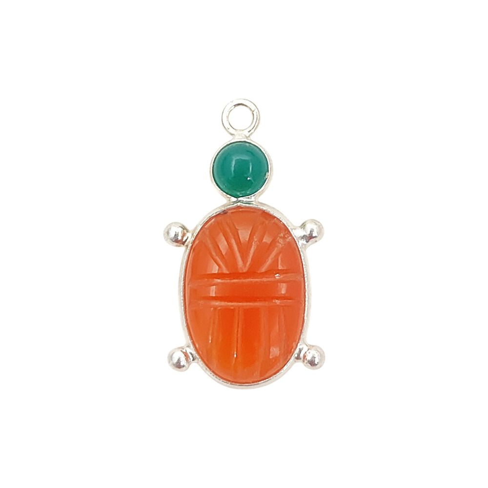 Orange Carnelian Turtle Pendant with Green Onyx Hand-Carved Gemstone Jewelry in 925 Sterling Silver for Women Selling Per Piece