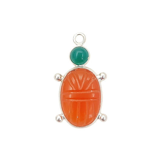 Orange Carnelian Turtle Pendant with Green Onyx Hand-Carved Gemstone Jewelry in 925 Sterling Silver for Women Selling Per Piece