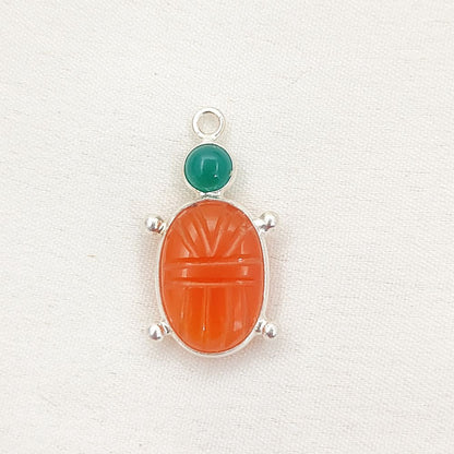 Orange Carnelian Turtle Pendant with Green Onyx Hand-Carved Gemstone Jewelry in 925 Sterling Silver for Women Selling Per Piece