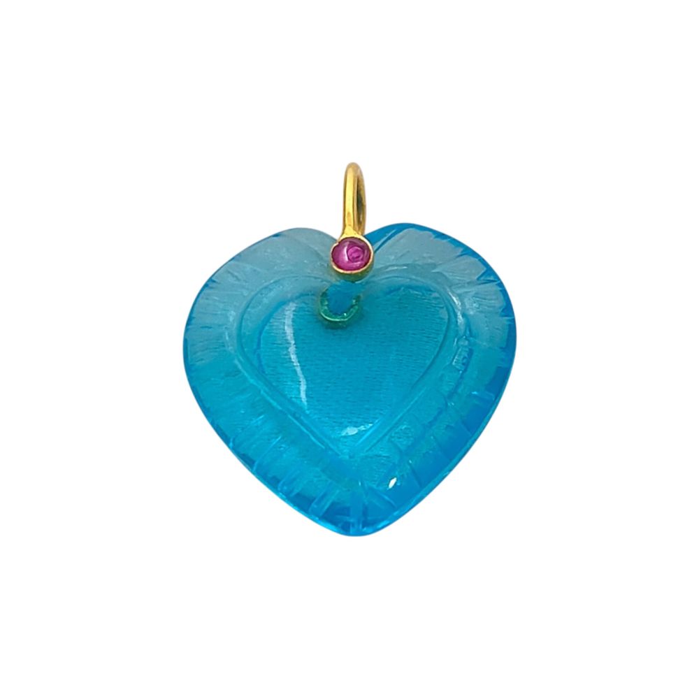 Hand Carved Blue Topaz Quartz Heart Gemstone Pendant with 925 Sterling Silver Fancy Bail - Selling Per Piece