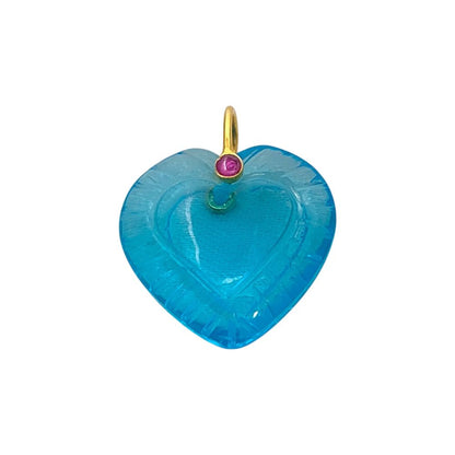 Hand Carved Blue Topaz Quartz Heart Gemstone Pendant with 925 Sterling Silver Fancy Bail - Selling Per Piece