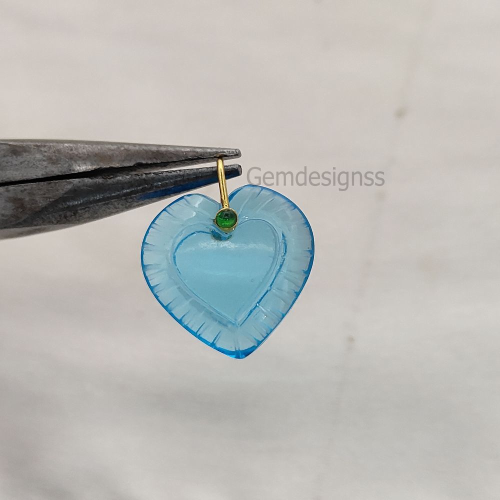 Hand Carved Blue Topaz Quartz Heart Gemstone Pendant with 925 Sterling Silver Fancy Bail - Selling Per Piece