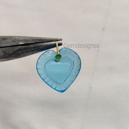 Hand Carved Blue Topaz Quartz Heart Gemstone Pendant with 925 Sterling Silver Fancy Bail - Selling Per Piece