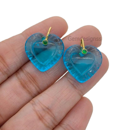 Hand Carved Blue Topaz Quartz Heart Gemstone Pendant with 925 Sterling Silver Fancy Bail - Selling Per Piece
