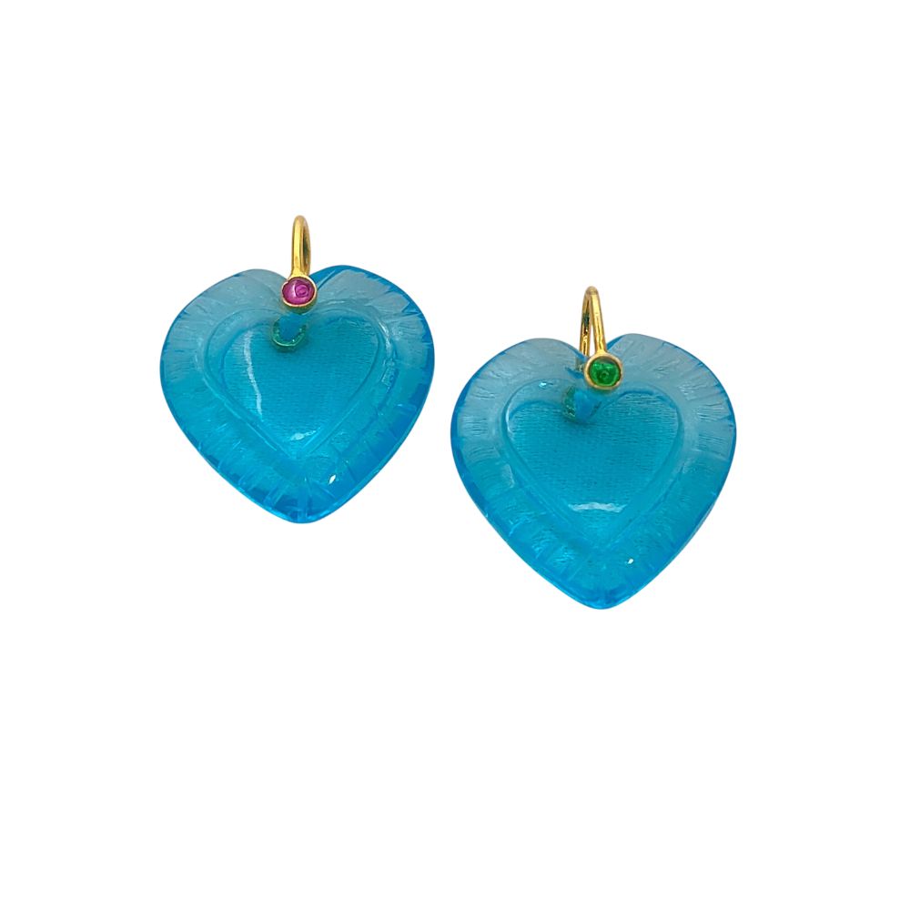 Hand Carved Blue Topaz Quartz Heart Gemstone Pendant with 925 Sterling Silver Fancy Bail - Selling Per Piece