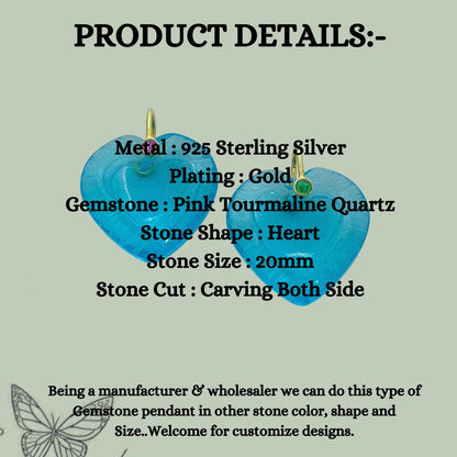 Hand Carved Blue Topaz Quartz Heart Gemstone Pendant with 925 Sterling Silver Fancy Bail - Selling Per Piece
