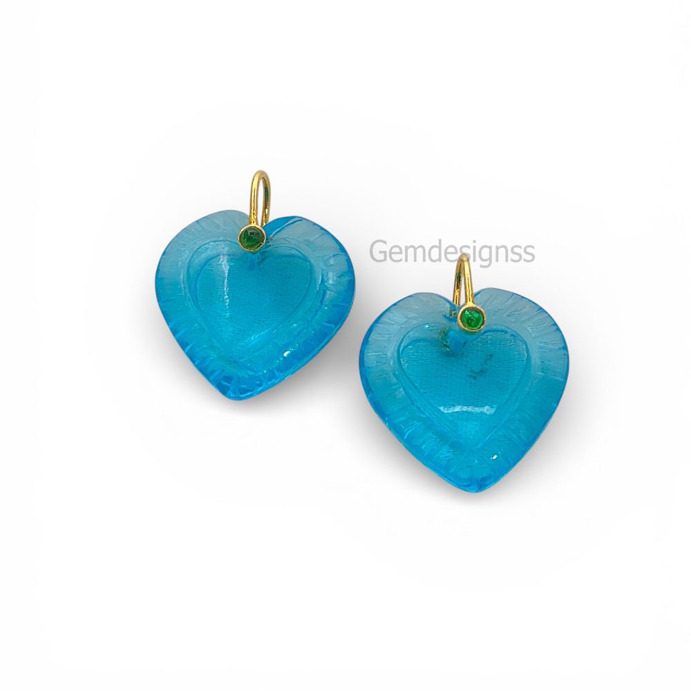 Hand Carved Blue Topaz Quartz Heart Gemstone Pendant with 925 Sterling Silver Fancy Bail - Selling Per Piece