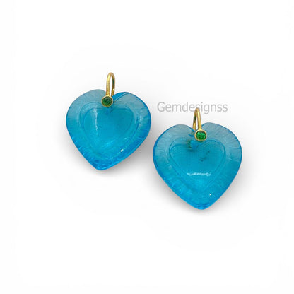 Hand Carved Blue Topaz Quartz Heart Gemstone Pendant with 925 Sterling Silver Fancy Bail - Selling Per Piece