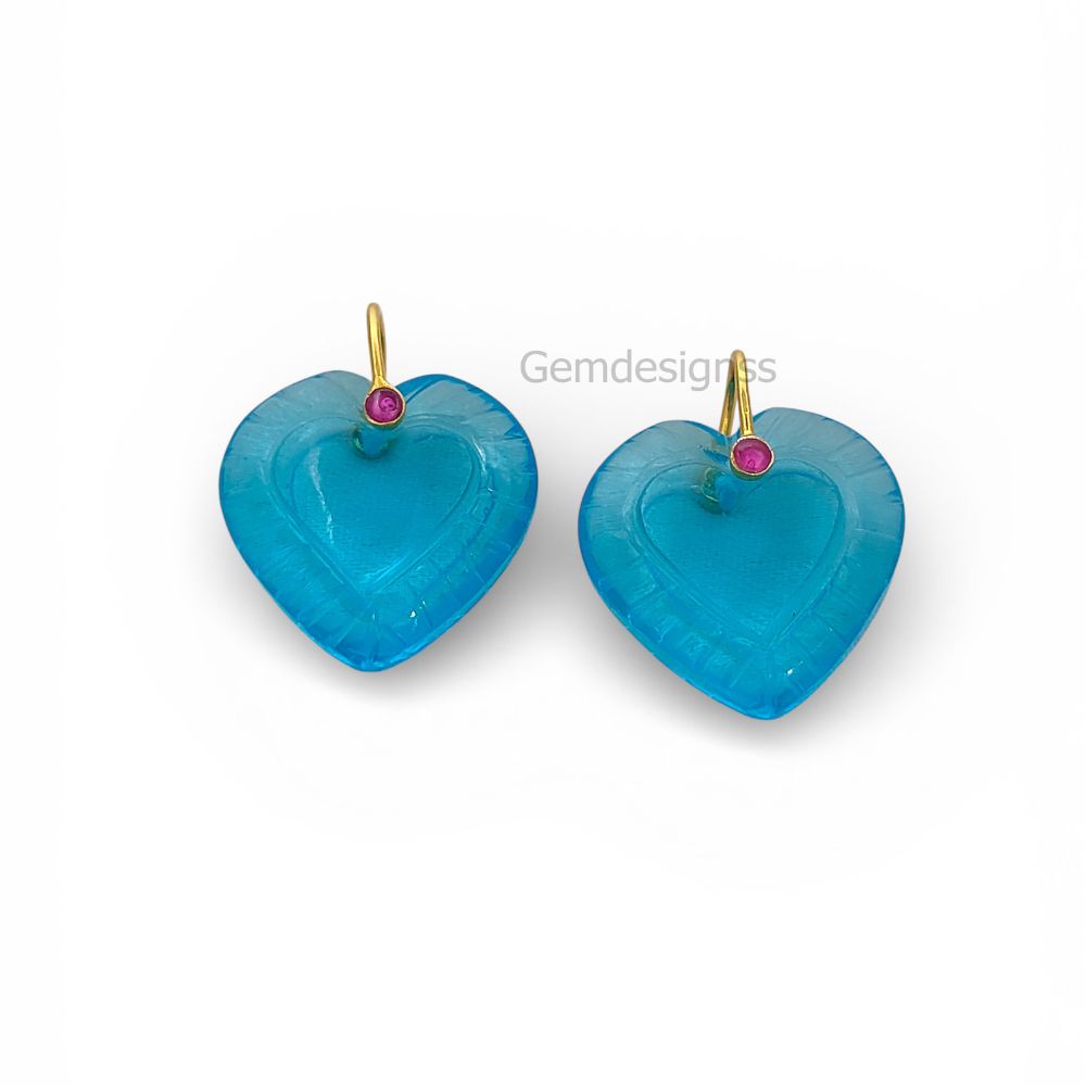 Hand Carved Blue Topaz Quartz Heart Gemstone Pendant with 925 Sterling Silver Fancy Bail - Selling Per Piece