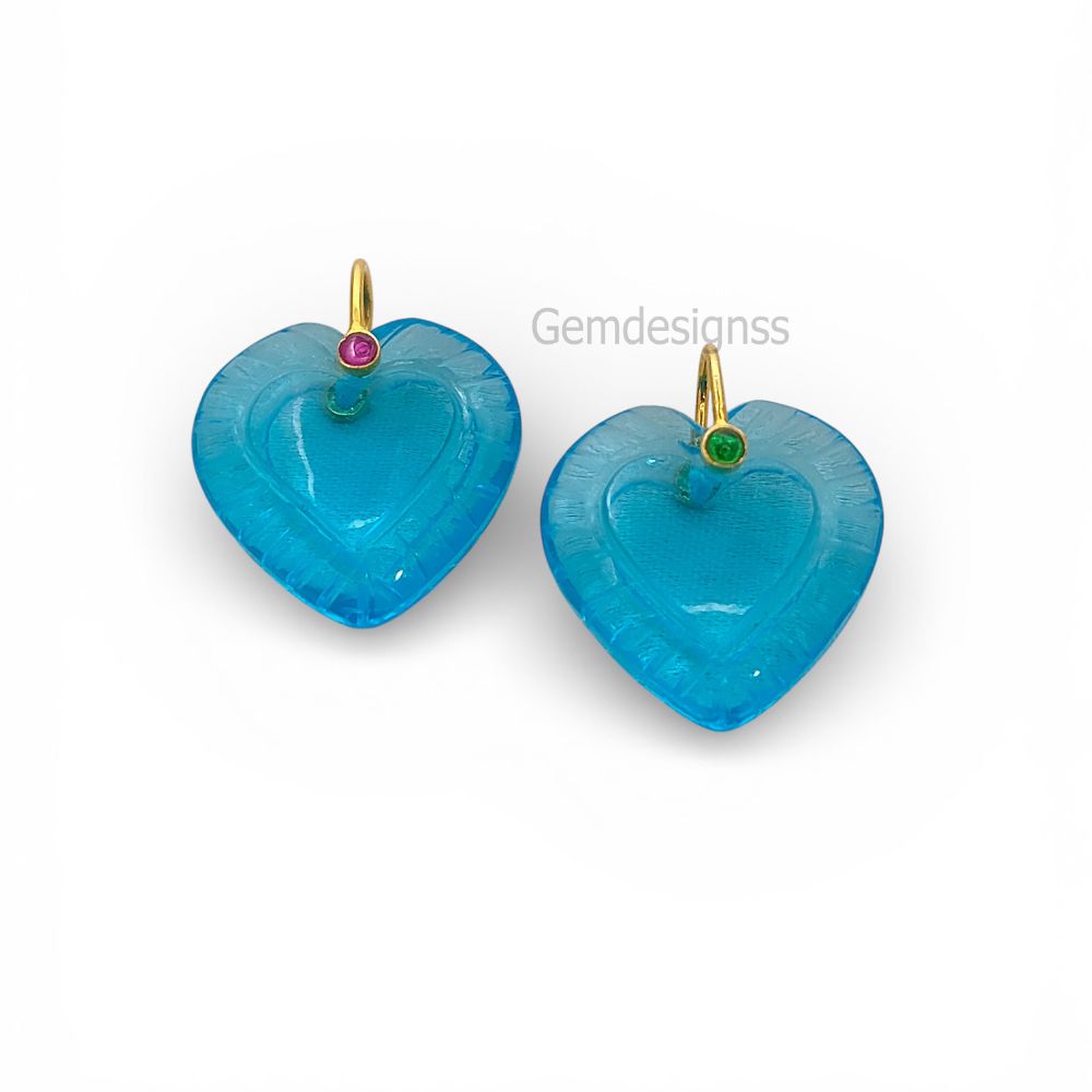 Hand Carved Blue Topaz Quartz Heart Gemstone Pendant with 925 Sterling Silver Fancy Bail - Selling Per Piece