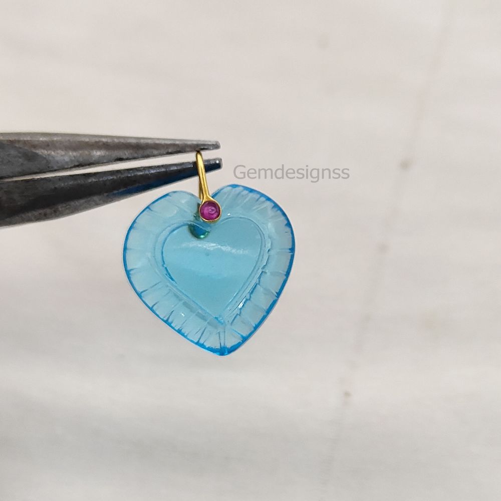 Hand Carved Blue Topaz Quartz Heart Gemstone Pendant with 925 Sterling Silver Fancy Bail - Selling Per Piece