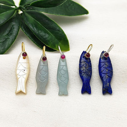 Hand Carved Gemstone Fish Pendant Lucky Eye Fish Amulet Charm for Jewelry – Selling Per Piece