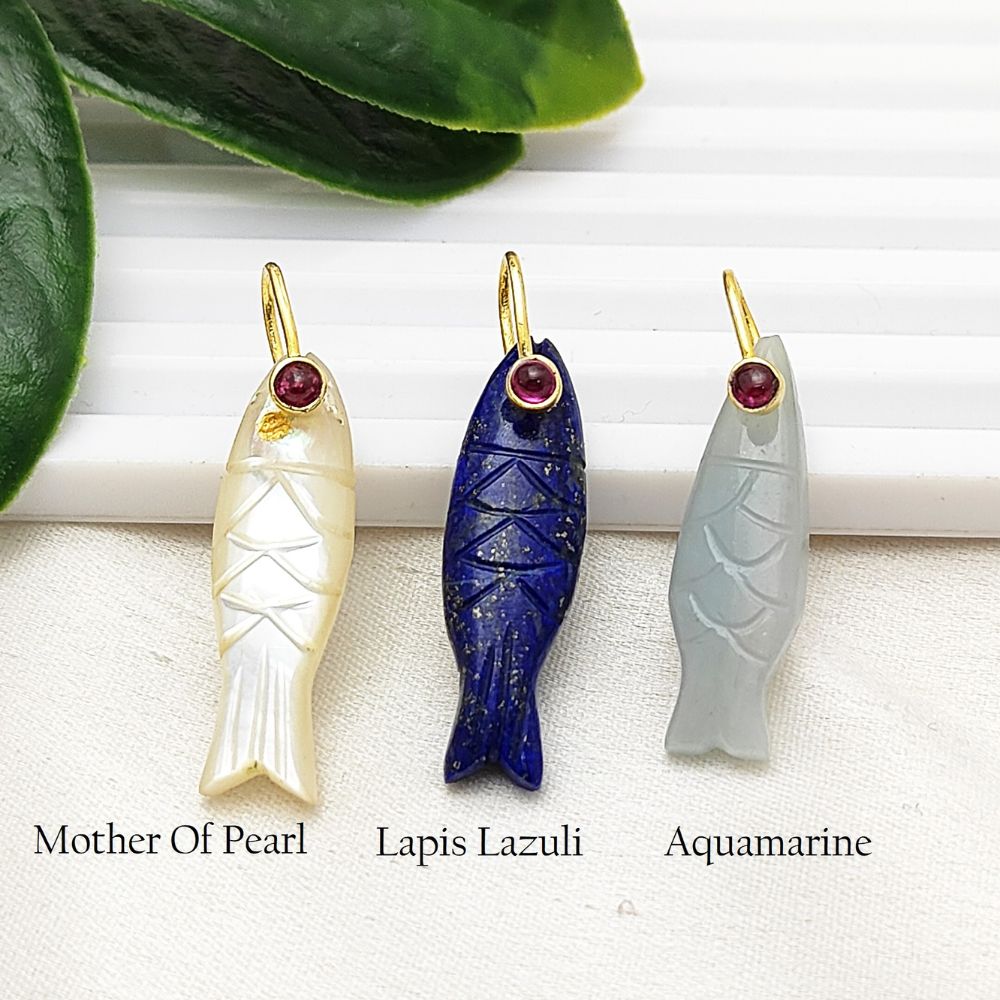 Hand Carved Gemstone Fish Pendant Lucky Eye Fish Amulet Charm for Jewelry – Selling Per Piece