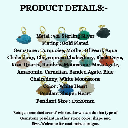 Hand Carved Gemstone Fish Pendants Natural Crystal Mini Fish Charms with Gold Plated Bail for Jewelry Making