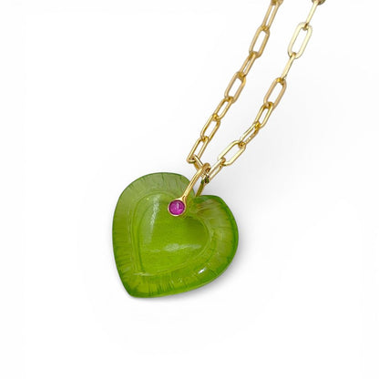 Hand Carved Peridot Quartz Heart Necklace in Gold Plated Finish Green Gemstone Pendant with Fancy Pinch Bail- Selling Per Piece